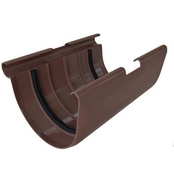 Водосток Альта-Профиль ПВХ – Соединитель желоба (коричневый) купить в Братске
