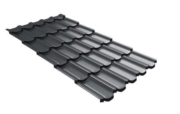 Металлочерепица квинта плюс с 3D резом 0,5 Satin RAL 7024 мокрый асфальт купить в Братске